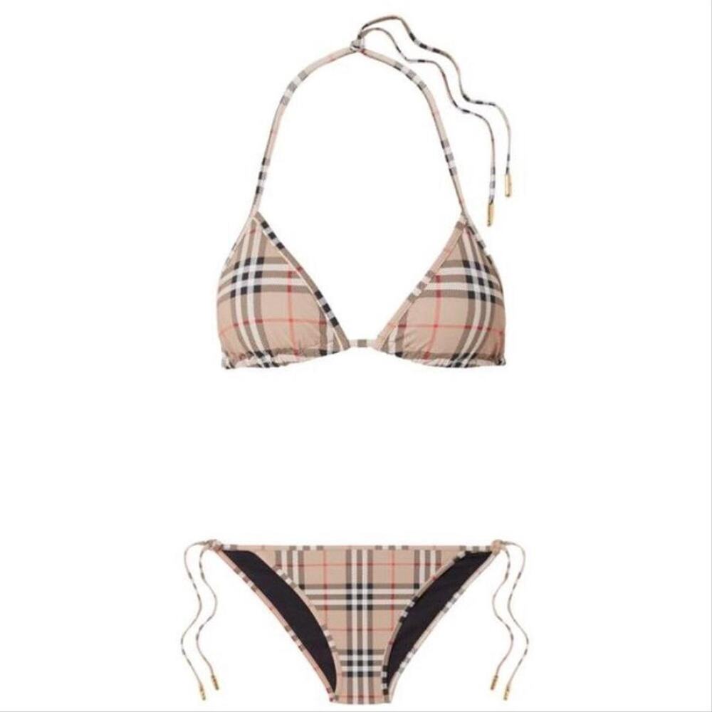 BURBERRY check printed triangle bikini set